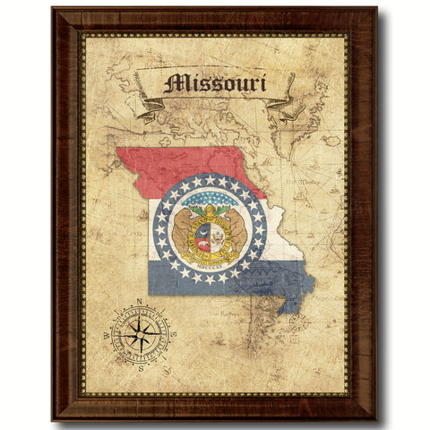 Missouri State Flag Vintage Canvas Print with Black Picture Frame Home DecorWall Art Collectible Decoration Artwork Gifts