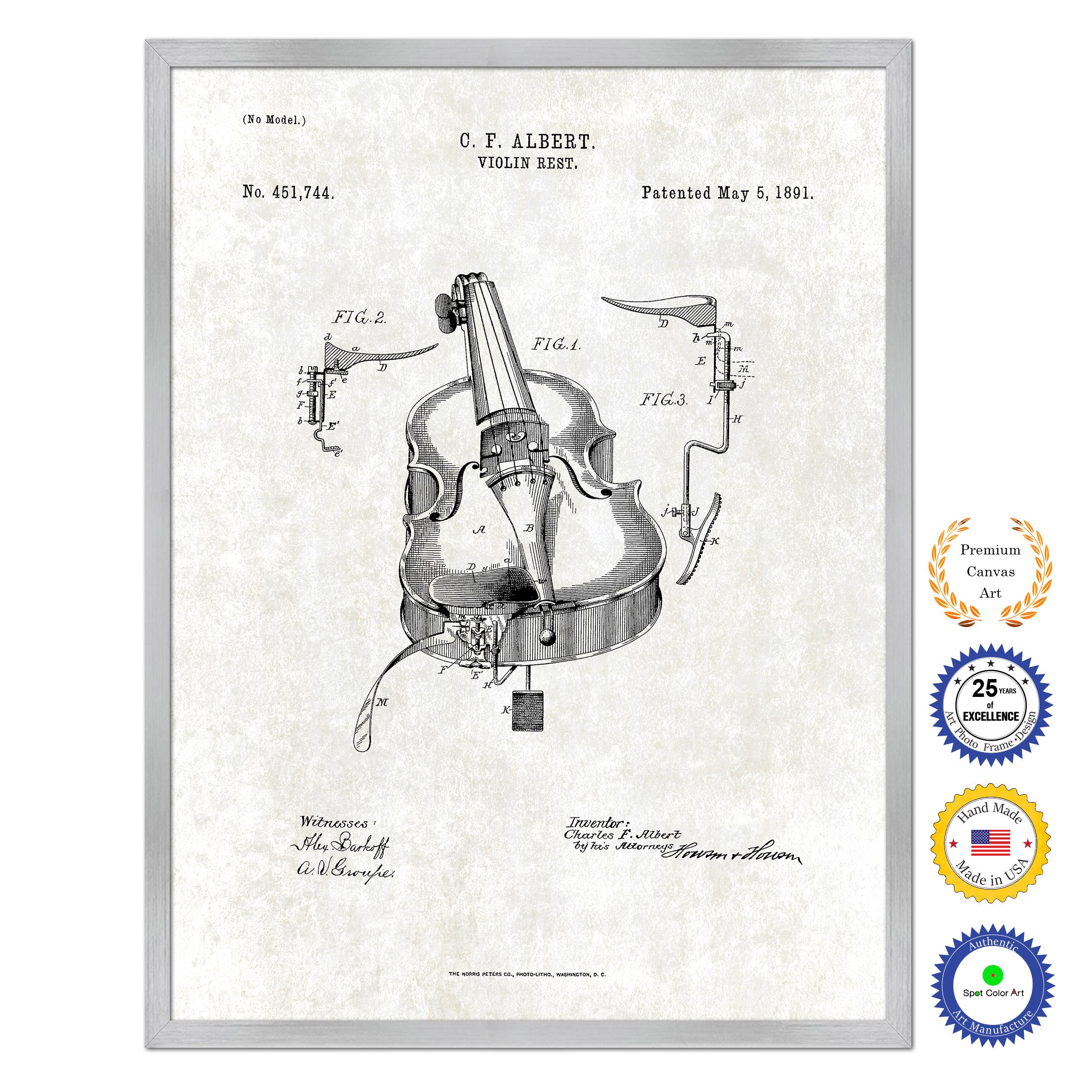 1891 Violin Rest Old Patent Art Print on Canvas Custom Framed Vintage Home Decor Wall Decoration Great for Gifts