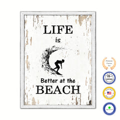 Life Is Better At The Beach Vintage Saying Gifts Home Decor Wall Art Canvas Print with Custom Picture Frame