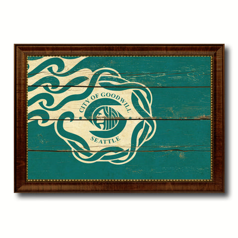 Seattle City Washington State Vintage Flag Canvas Print Brown Picture Frame