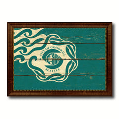 Seattle City Washington State Vintage Flag Canvas Print Brown Picture Frame