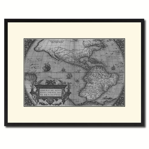 North South America Vintage B&W Map Canvas Print, Picture Frame Home Decor Wall Art Gift Ideas