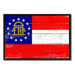 Georgia State Flag Vintage Canvas Print with Black Picture Frame Home DecorWall Art Collectible Decoration Artwork Gifts