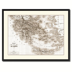 Greece Vintage Sepia Map Canvas Print, Picture Frame Gifts Home Decor Wall Art Decoration