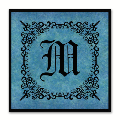 Alphabet M Blue Canvas Print Black Frame Kids Bedroom Wall Décor Home Art