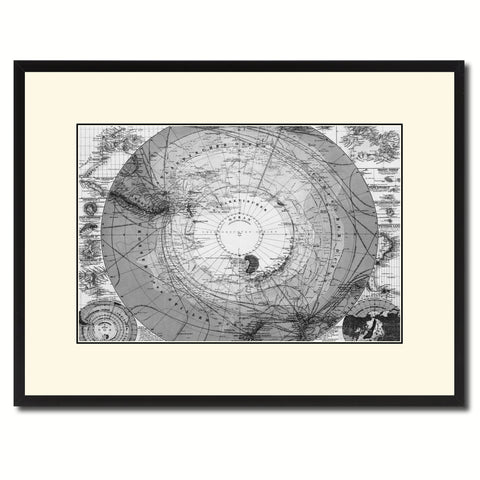 Antarctica South Pole Vintage B&W Map Canvas Print, Picture Frame Home Decor Wall Art Gift Ideas