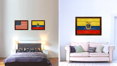 Ecuador Country Flag Texture Canvas Print with Brown Custom Picture Frame Home Decor Gift Ideas Wall Art Decoration