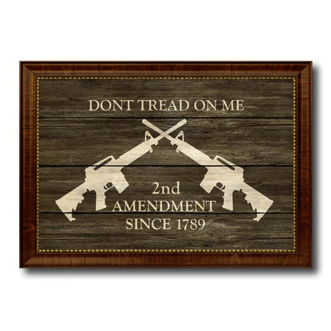 2nd Amendment Dont Tread On Me M4 Rifle Military Flag Texture Canvas Print with Brown Picture Frame Home Decor Wall Art Gifts