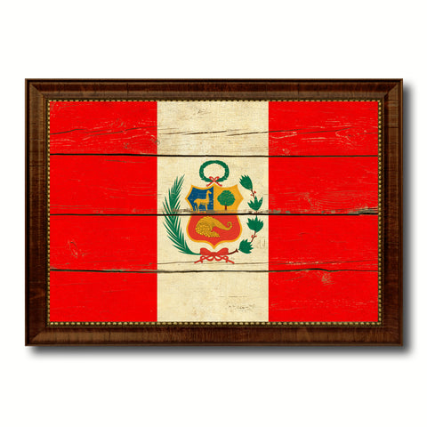 Peru Country Flag Vintage Canvas Print with Brown Picture Frame Home Decor Gifts Wall Art Decoration Artwork