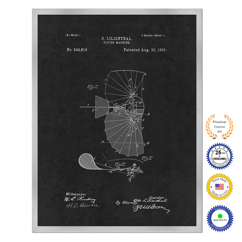 1895 Flying Machine Antique Patent Artwork Silver Framed Canvas Home Office Decor Great for Pilot Gift