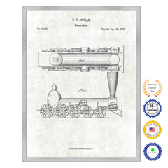 1848 Locomotive Old Patent Art Print on Canvas Custom Framed Vintage Home Decor Wall Decoration Great for Gifts