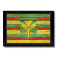 Kanaka Maoli City Hawaii State Texture Flag Canvas Print Black Picture Frame