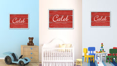 Caleb Name Plate White Wash Wood Frame Canvas Print Boutique Cottage Decor Shabby Chic