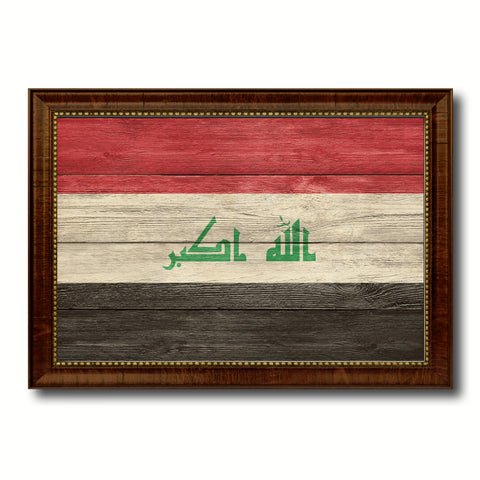 Iraq Country Flag Texture Canvas Print with Brown Custom Picture Frame Home Decor Gift Ideas Wall Art Decoration