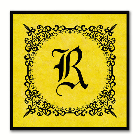 Alphabet R Yellow Canvas Print Black Frame Kids Bedroom Wall Décor Home Art