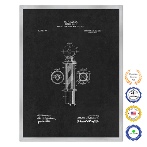 1916 Barber Pole Antique Patent Artwork Silver Framed Canvas Home Office Decor Great Gift for Barber Salon Hair Stylist
