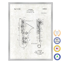1935 Saxophone Musical Instrument Old Patent Art Print on Canvas Custom Framed Vintage Home Decor Wall Decoration Great for Gifts