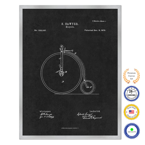 1879 Bicycle Old Patent Art Print on Canvas Custom Framed Vintage Home Decor Wall Decoration Great for Gifts
