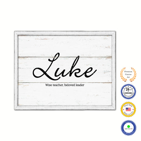 Luke Name Plate White Wash Wood Frame Canvas Print Boutique Cottage Decor Shabby Chic