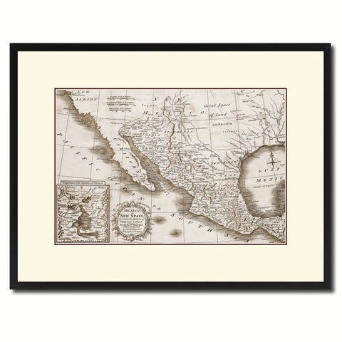 Mexico Vintage Sepia Map Canvas Print, Picture Frame Gifts Home Decor Wall Art Decoration