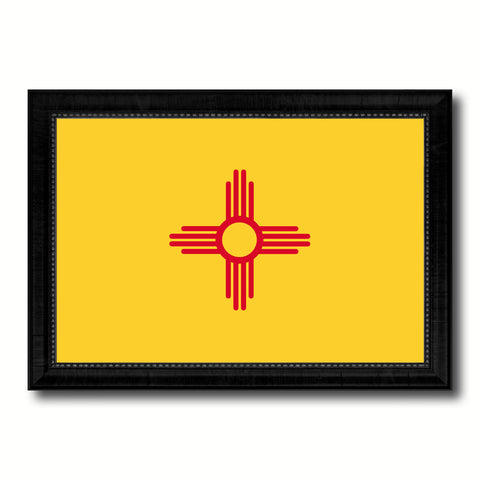 New Mexico State Vintage Flag Canvas Print with Brown Picture Frame Home Decor Man Cave Wall Art Collectible Decoration Artwork Gifts