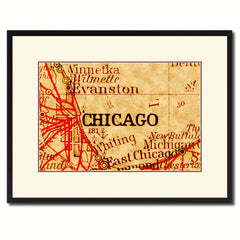 Chicago Illinois Vintage Antique Map Wall Art Home Decor Gift Ideas Canvas Print Custom Picture Frame