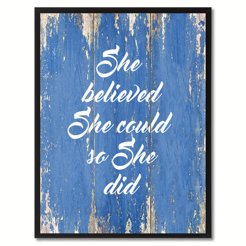 She Believed She Could So She Did Saying Canvas Print, Black Picture Frame Home Decor Wall Art Gifts