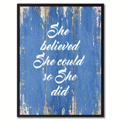 She Believed She Could So She Did Saying Canvas Print, Black Picture Frame Home Decor Wall Art Gifts