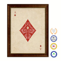 Ace Diamond Poker Decks of Vintage Cards Print on Canvas Brown Custom Framed