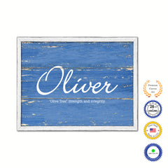 Oliver Name Plate White Wash Wood Frame Canvas Print Boutique Cottage Decor Shabby Chic