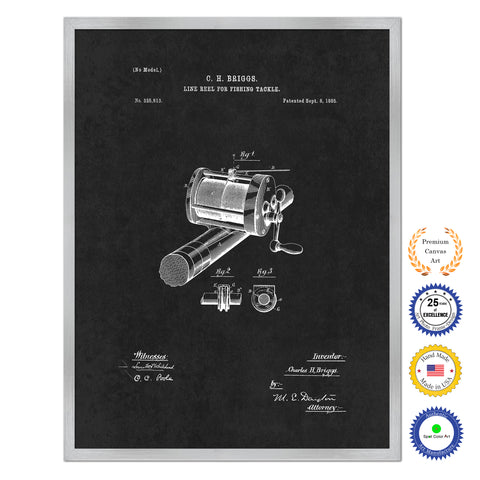 1885 Fishing Line Reel for Fishing Tackle Antique Patent Artwork Silver Framed Canvas Home Office Decor Great for Fisherman Cabin Lake House