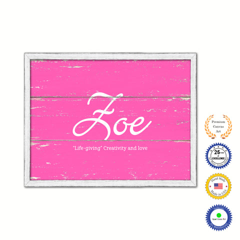 Zoe Name Plate White Wash Wood Frame Canvas Print Boutique Cottage Decor Shabby Chic