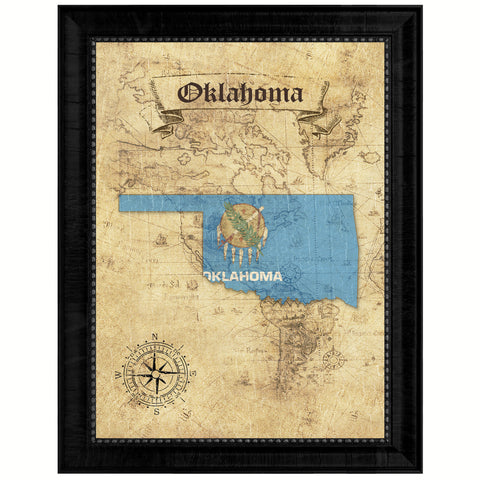 Oklahoma State Flag Texture Canvas Print with Black Picture Frame Home Decor Man Cave Wall Art Collectible Decoration Artwork Gifts