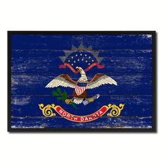 North Dakota State Flag Vintage Canvas Print with Black Picture Frame Home DecorWall Art Collectible Decoration Artwork Gifts