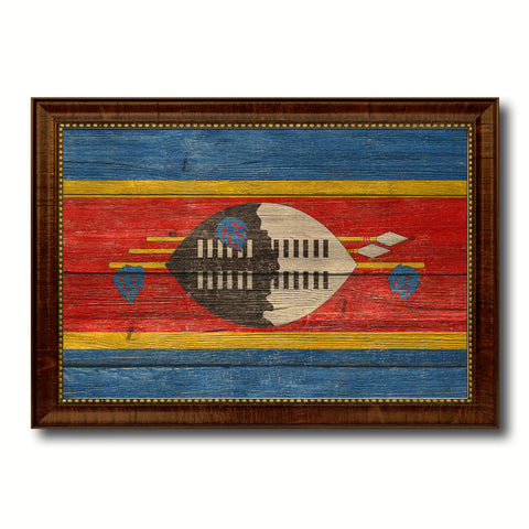 Swaziland Country Flag Texture Canvas Print with Brown Custom Picture Frame Home Decor Gift Ideas Wall Art Decoration