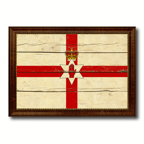 North Irish Ulster City Northern Ireland Country Vintage Flag Canvas Print Brown Picture Frame