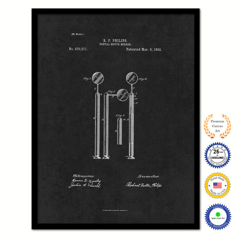 1892 Dentist Dental Mouth Mirror Vintage Patent Artwork Black Framed Canvas Home Office Decor Great for Dentist Orthodontist