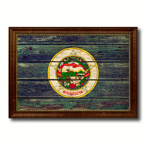 Minnesota State Vintage Flag Canvas Print with Brown Picture Frame Home Decor Man Cave Wall Art Collectible Decoration Artwork Gifts