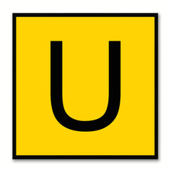 Alphabet U Yellow Canvas Print Black Frame Kids Bedroom Wall Décor Home Art