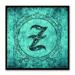 Alphabet Z Aqua Canvas Print Black Frame Kids Bedroom Wall Décor Home Art