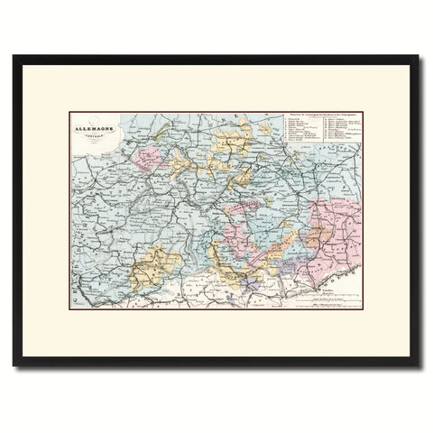 Central Germany Vintage Antique Map Wall Art Home Decor Gift Ideas Canvas Print Custom Picture Frame