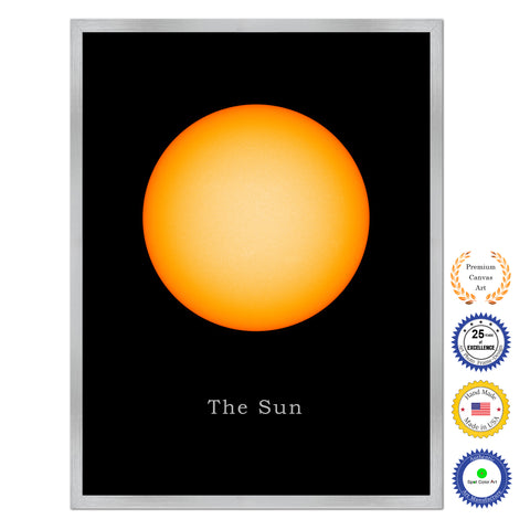 Sun Print on Canvas Planets of Solar System Silver Picture Framed Art Home Decor Wall Office Decoration