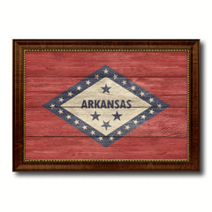 Arkansas State Flag Texture Canvas Print with Brown Picture Frame Gifts Home Decor Wall Art Collectible Decoration