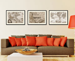 Chicago Illinois Vintage Sepia Map Canvas Print, Picture Frame Gifts Home Decor Wall Art Decoration