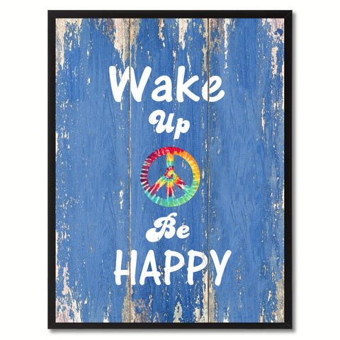 Wake Up & Be Happy Saying Canvas Print, Black Picture Frame Home Decor Wall Art Gifts