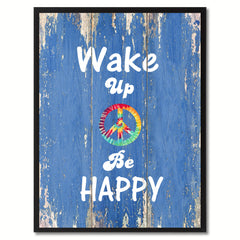 Wake Up & Be Happy Saying Canvas Print, Black Picture Frame Home Decor Wall Art Gifts