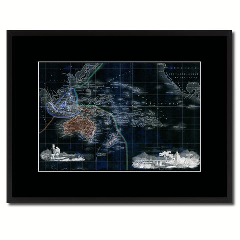 Oceania Australia New Zealand Vintage Vivid Color Map Canvas Print, Picture Frame Home Decor Wall Art Office Decoration Gift Ideas