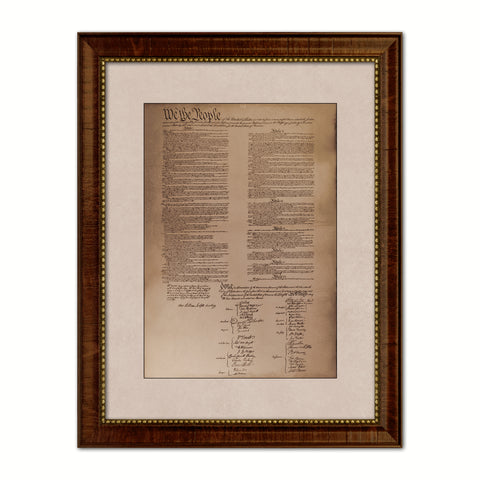Constitution We The People Canvas Print Home Decor Wall Art, Sepia, Brown Framed