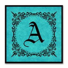 Alphabet A Aqua Canvas Print Black Frame Kids Bedroom Wall Décor Home Art