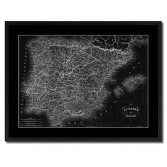 Spain Portugal Vintage Monochrome Map Canvas Print, Gifts Picture Frames Home Decor Wall Art